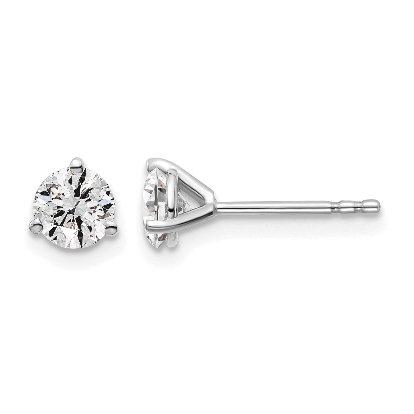14k White Gold 7/8 ctw Lab Grown Diamond VS+ F+ Round 3 Prong Heavy Wt. Stud Earrings (EM1007-087-WLD)