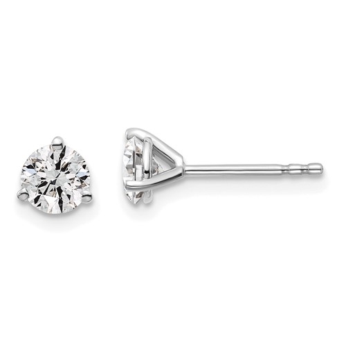 14k White Gold 7/8 carat total weight Round VS/SI GH Lab Grown Diamond 3 Prong Stud Post Earrings