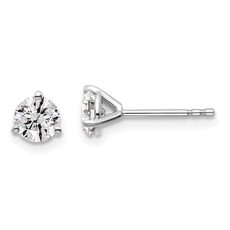 14k White Gold 7/8 ctw Lab Grown Diamond VS/SI+ G+ Round 3 Prong Heavy Wt. Stud Earrings