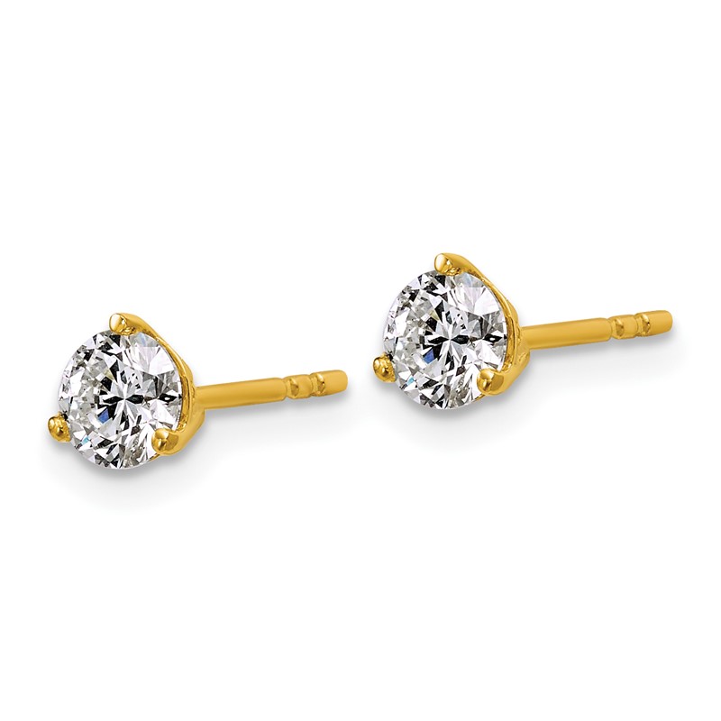 14k Yellow Gold 7/8 ctw Lab Grown Diamond VS/SI+ G+ Round 3 Prong Heavy Wt. Stud Earrings