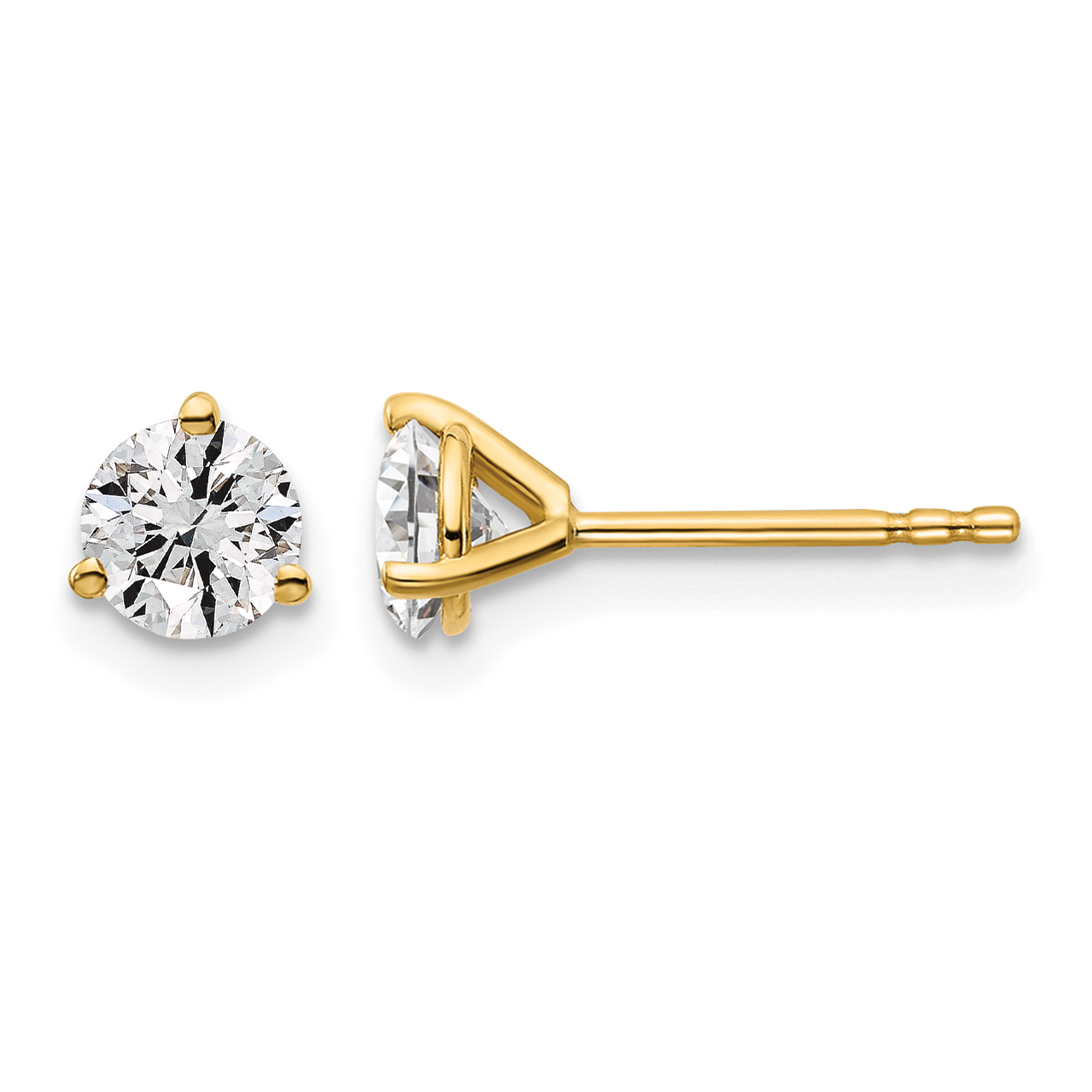14k Yellow Gold 7/8 ctw Lab Grown Diamond VS/SI+ G+ Round 3 Prong Heavy Wt. Stud Earrings (EM1007-087-LG)