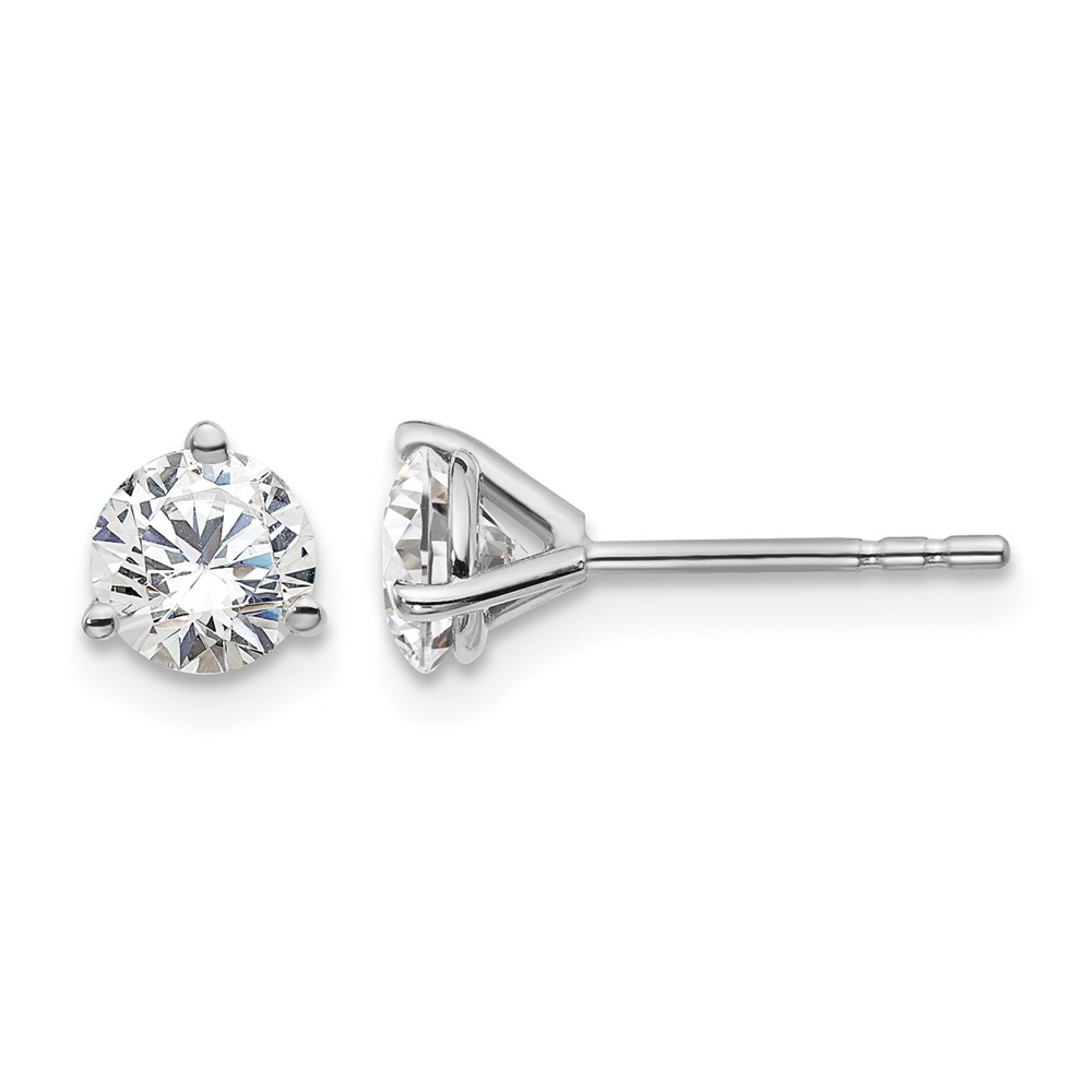 18K White Gold 1 Carat Lab Grown Diamond VS+ F+ Round Complete Three Prong Stud Earrings