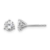 18K White Gold 1 Carat Lab Grown Diamond VS+ F+ Round Complete Three Prong Stud Earrings view 1