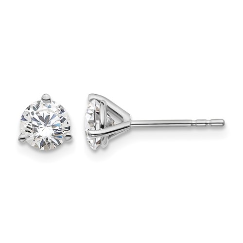 18K White Gold 1 Carat Lab Grown Diamond VS+ F+ Round Complete Three Prong Stud Earrings