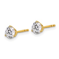 18K Yellow Gold 1 Carat Lab Grown Diamond VS+ F+ Round Complete Three Prong Stud Earrings view 2