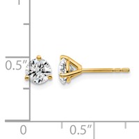 18K Yellow Gold 1 Carat Lab Grown Diamond VS+ F+ Round Complete Three Prong Stud Earrings view 4