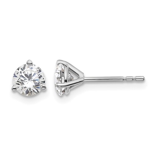 Platinum 1 Carat Lab Grown Diamond VS+ F+ Round Complete Three Prong Stud Earrings