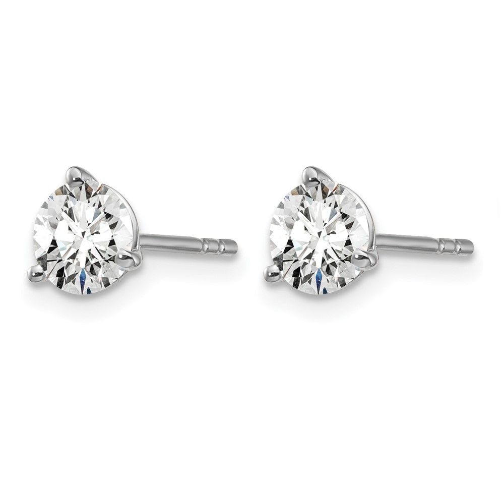 14k White Gold 1 carat Lab Grown Diamond VS+ F+ Round Complete Three Prong Stud Earrings (EM1007-100-WLD)