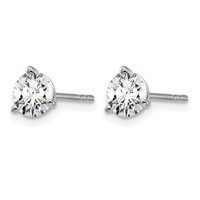 14K White Gold 1 Carat Lab Grown Diamond VS SI+ G+ Round Complete Three Prong Stud Earrings view 2