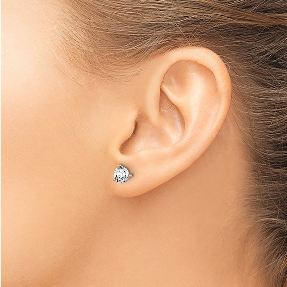 14k White Gold 1 carat Lab Grown Diamond VS+ F+ Round Complete Three Prong Stud Earrings (EM1007-100-WLD)