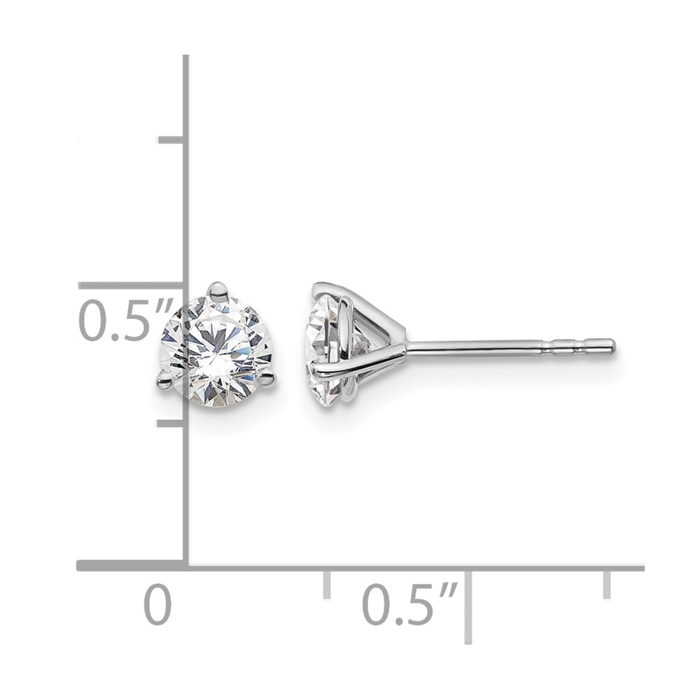 14k White Gold 1 carat Lab Grown Diamond VS+ F+ Round Complete Three Prong Stud Earrings (EM1007-100-WLD)