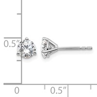 14K White Gold 1 Carat Lab Grown Diamond VS SI+ G+ Round Complete Three Prong Stud Earrings view 5