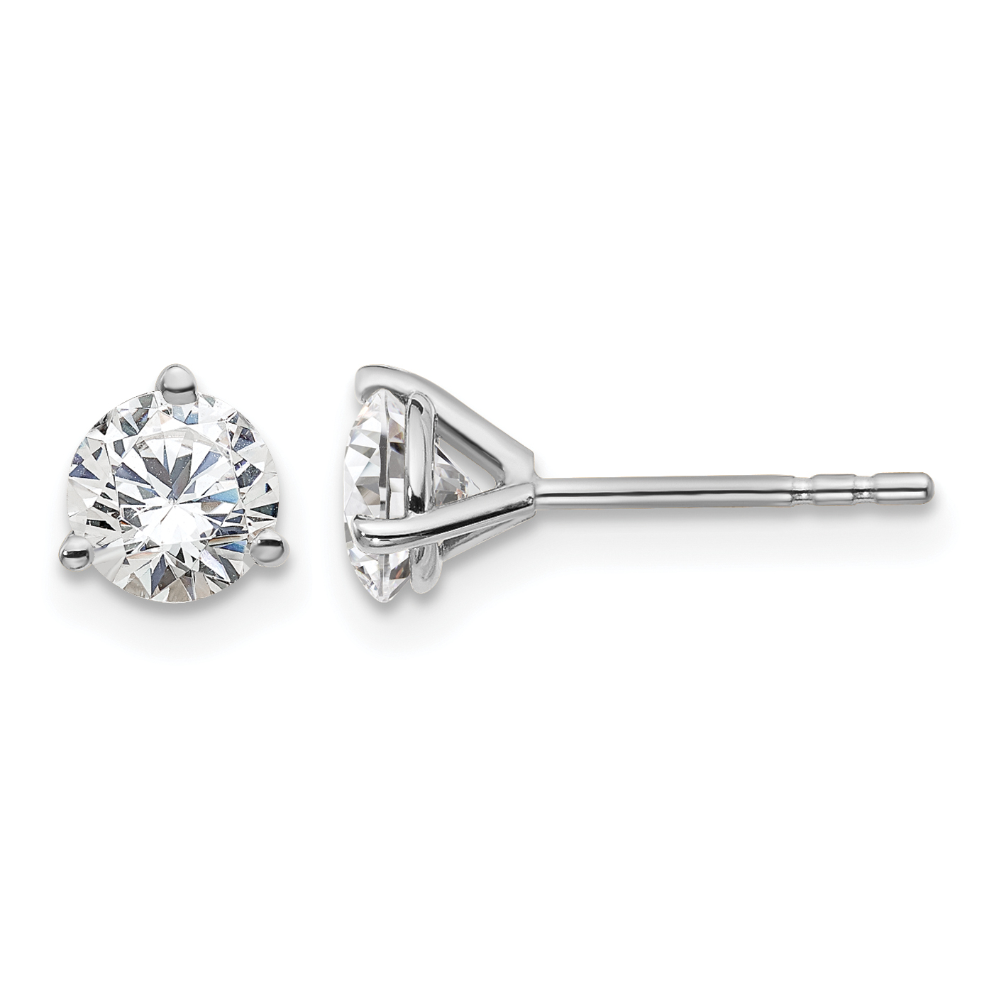 14k White Gold 1 carat Lab Grown Diamond VS+ F+ Round Complete Three Prong Stud Earrings (EM1007-100-WLD)