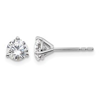 14K White Gold 1 Carat Lab Grown Diamond VS SI+ G+ Round Complete Three Prong Stud Earrings view 1