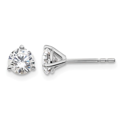 14K White Gold 1 Carat Lab Grown Diamond VS SI+ G+ Round Complete Three Prong Stud Earrings