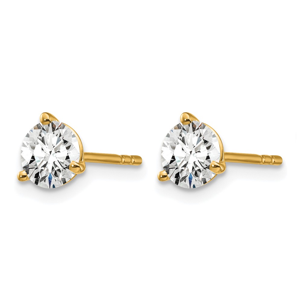 14k 1 carat Certified Lab Grown Diamond VS+ F+ Round Complete Three Prong Stud Earrings (EM1007-100C-LD)