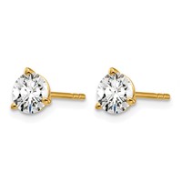 14K Yellow Gold 1 Carat Certified Lab Grown Diamond VS+ F+ Round Complete Three Prong Stud Earrings view 2
