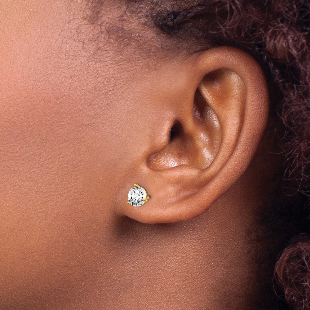 14k 1 carat Lab Grown Diamond VS+ F+ Round Complete Three Prong Stud Earrings (EM1007-100-LD)