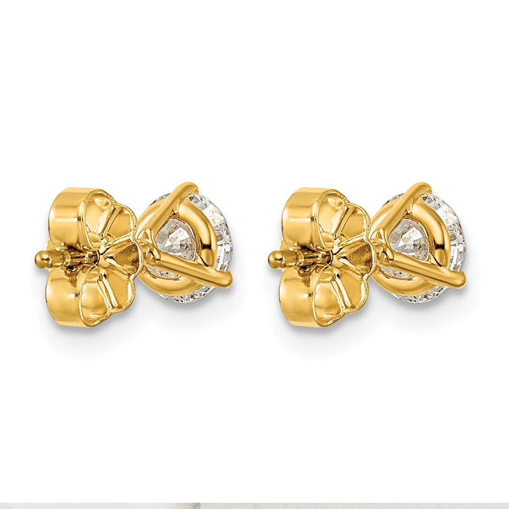14k 1 carat Lab Grown Diamond VS+ F+ Round Complete Three Prong Stud Earrings (EM1007-100-LD)