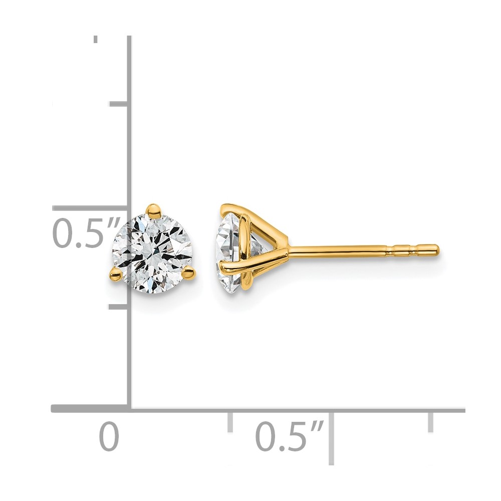 14k 1 carat Lab Grown Diamond VS+ F+ Round Complete Three Prong Stud Earrings (EM1007-100-LD)