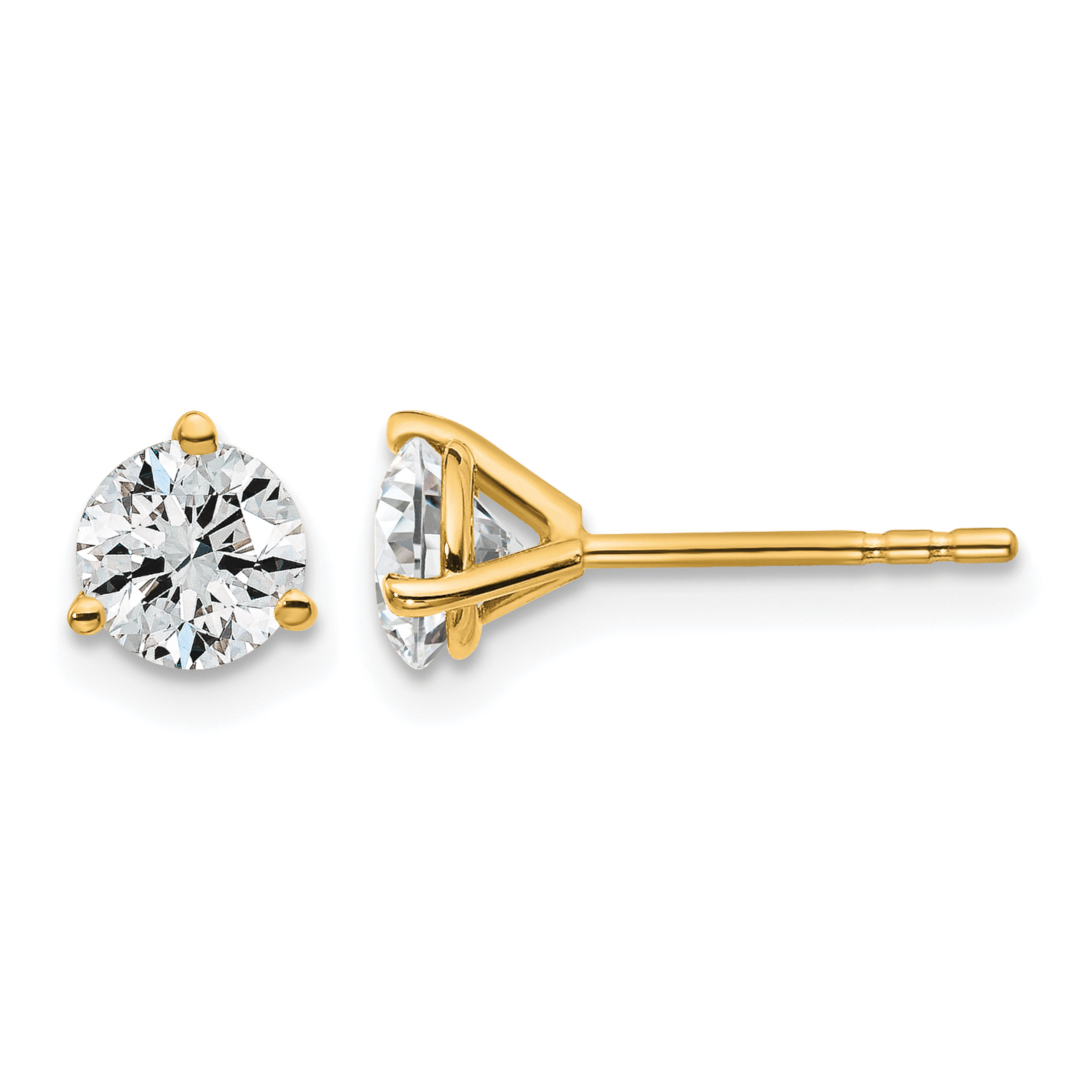 14k 1 carat Certified Lab Grown Diamond VS+ F+ Round Complete Three Prong Stud Earrings (EM1007-100C-LD)
