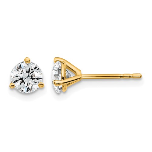 14K Yellow Gold 1 Carat Lab Grown Diamond VS+ F+ Round Complete Three Prong Stud Earrings