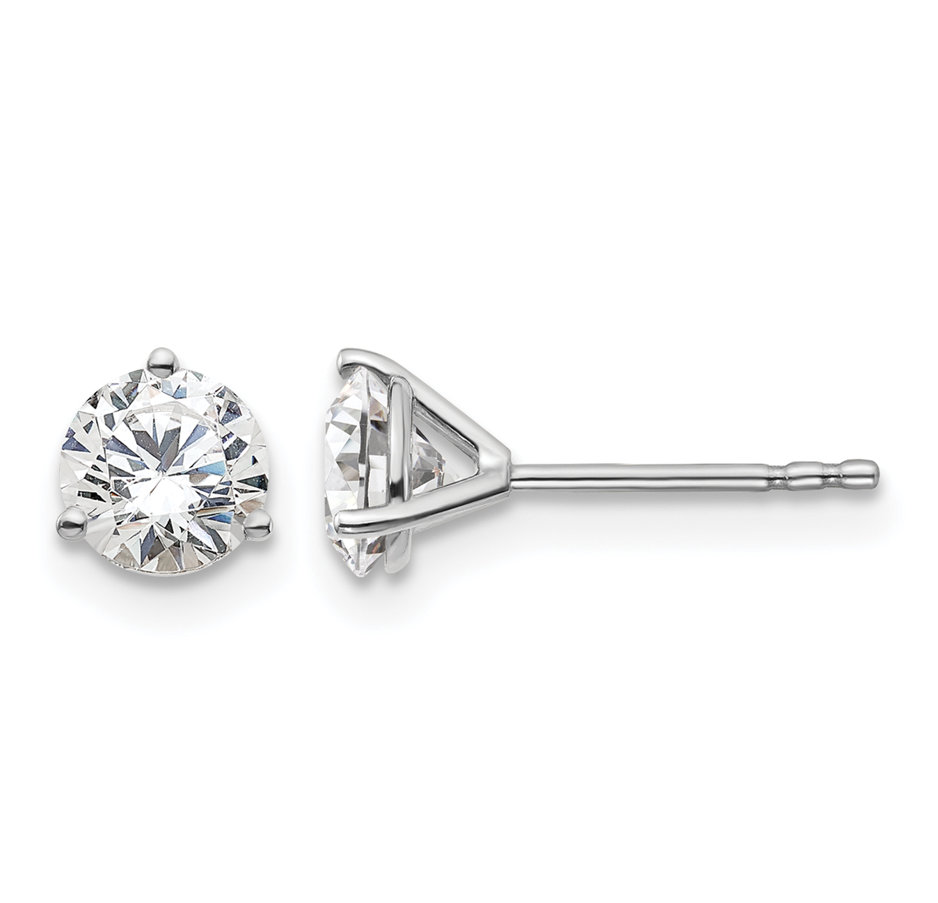 14k White Gold 1 1/4 ctw Lab Grown Diamond VS+ F+ Round 3 Prong Heavy Wt. Stud Earrings (EM1007-125-WLD)