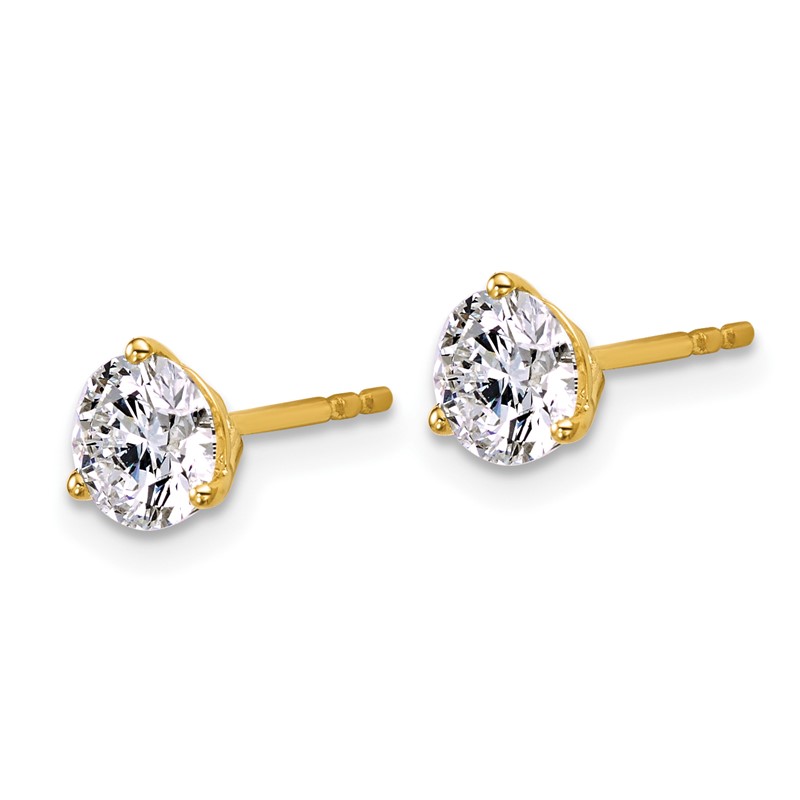 14k Yellow Gold 1 1/4 ctw Lab Grown Diamond VS/SI+ G+ Round 3 Prong Heavy Wt. Stud Earrings