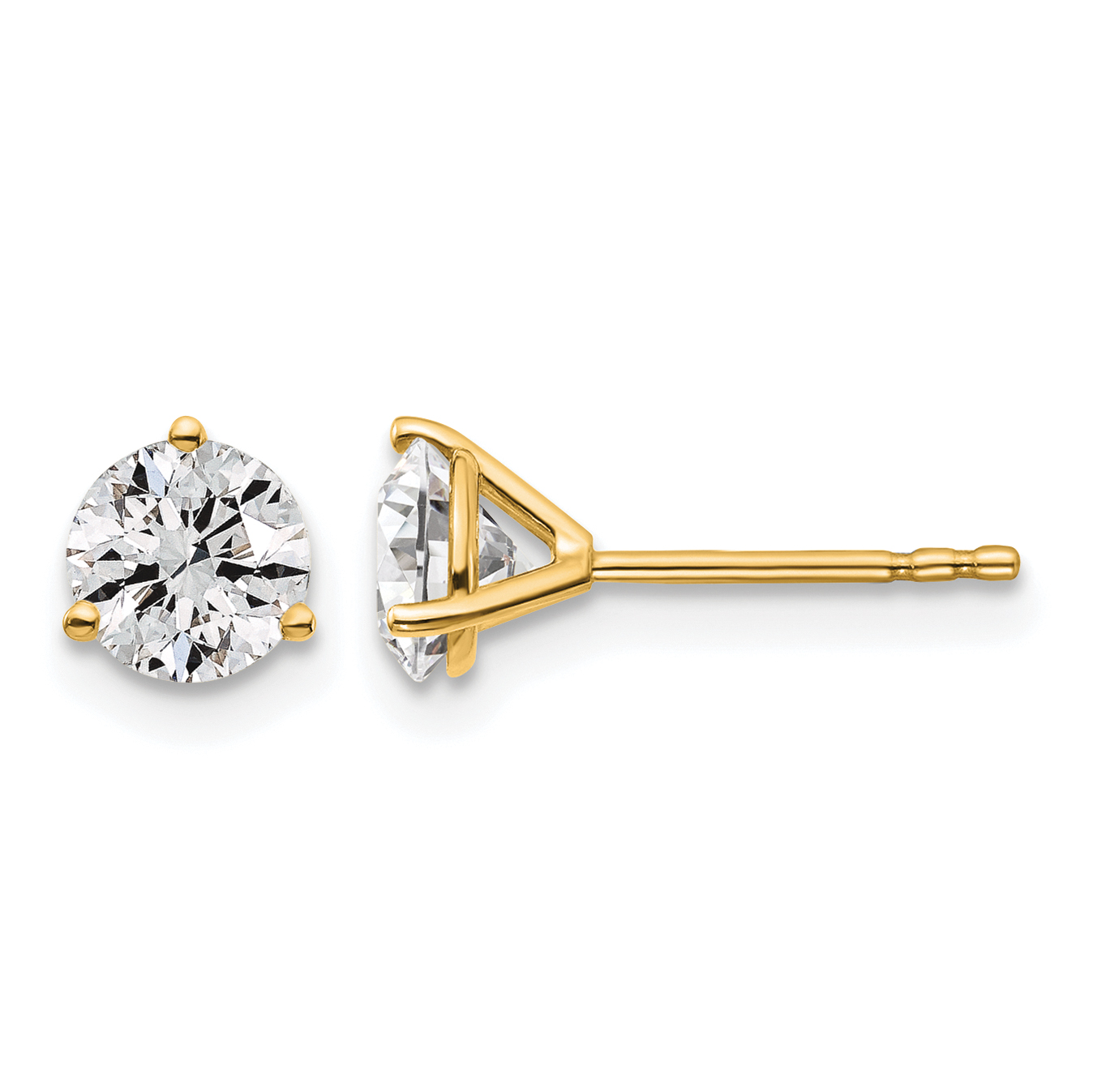 14k Yellow Gold 1 1/4 ctw Lab Grown Diamond VS+ F+ Round 3 Prong Heavy Wt. Stud Earrings (EM1007-125-LD)