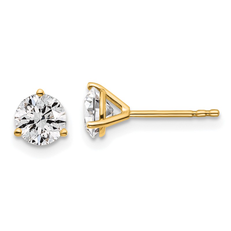 14k Yellow Gold 1 1/4 ctw Lab Grown Diamond VS/SI+ G+ Round 3 Prong Heavy Wt. Stud Earrings