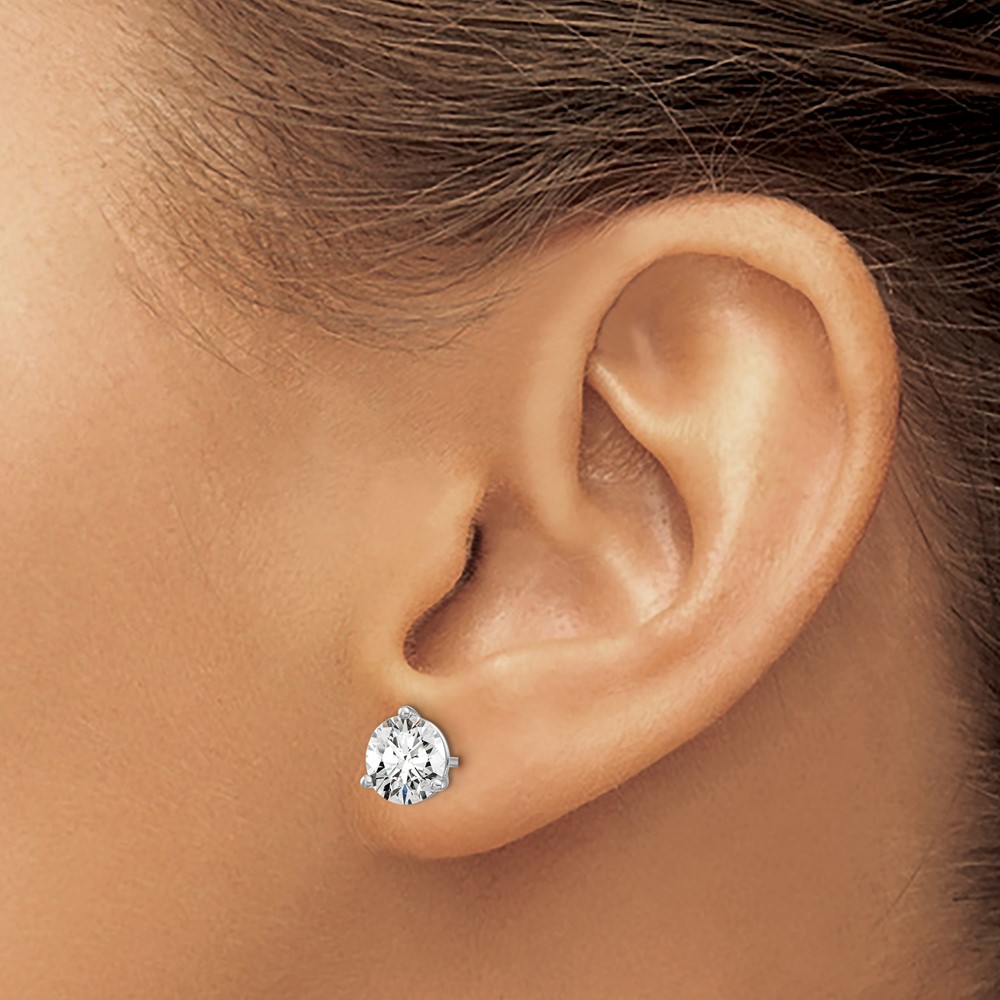 14k White Gold 1 3/8 ctw Lab Grown Diamond VS+ F+ Round 3 Prong Heavy Wt. Stud Earrings (EM1007-140-WLD)