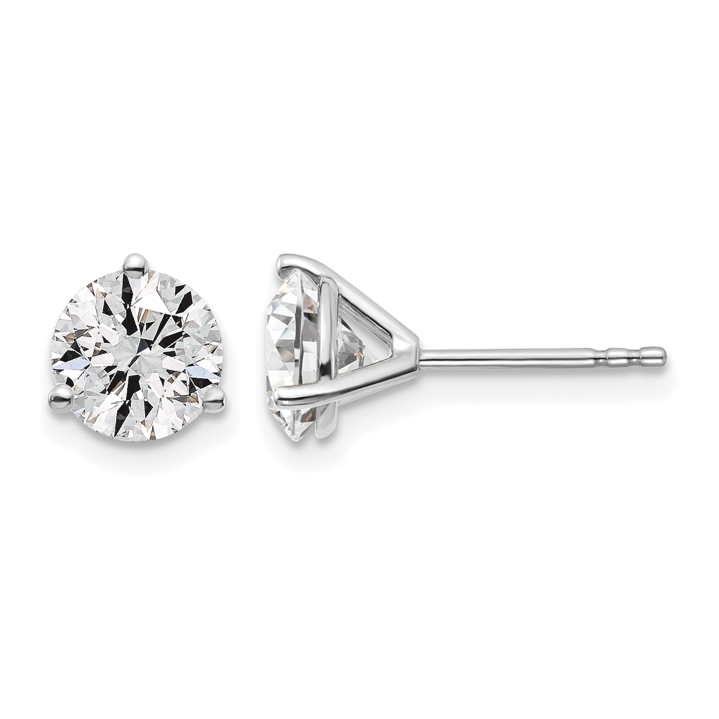 14k White Gold 1 3/8 ctw Lab Grown Diamond VS+ F+ Round 3 Prong Heavy Wt. Stud Earrings (EM1007-140-WLD)