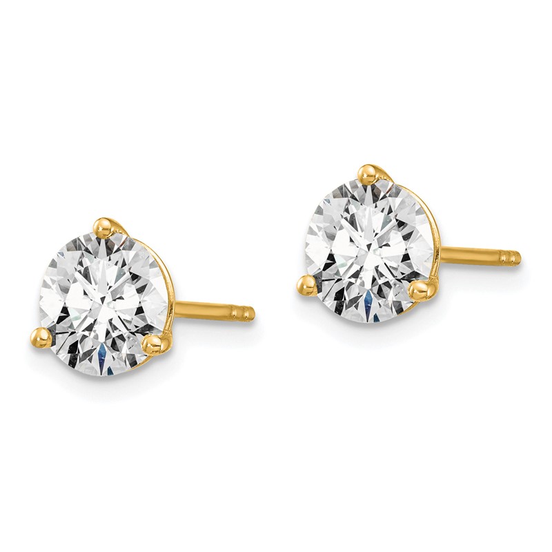 14k Yellow Gold 1 3/8 ctw Lab Grown Diamond VS/SI+ G+ Round 3 Prong Heavy Wt. Stud Earrings