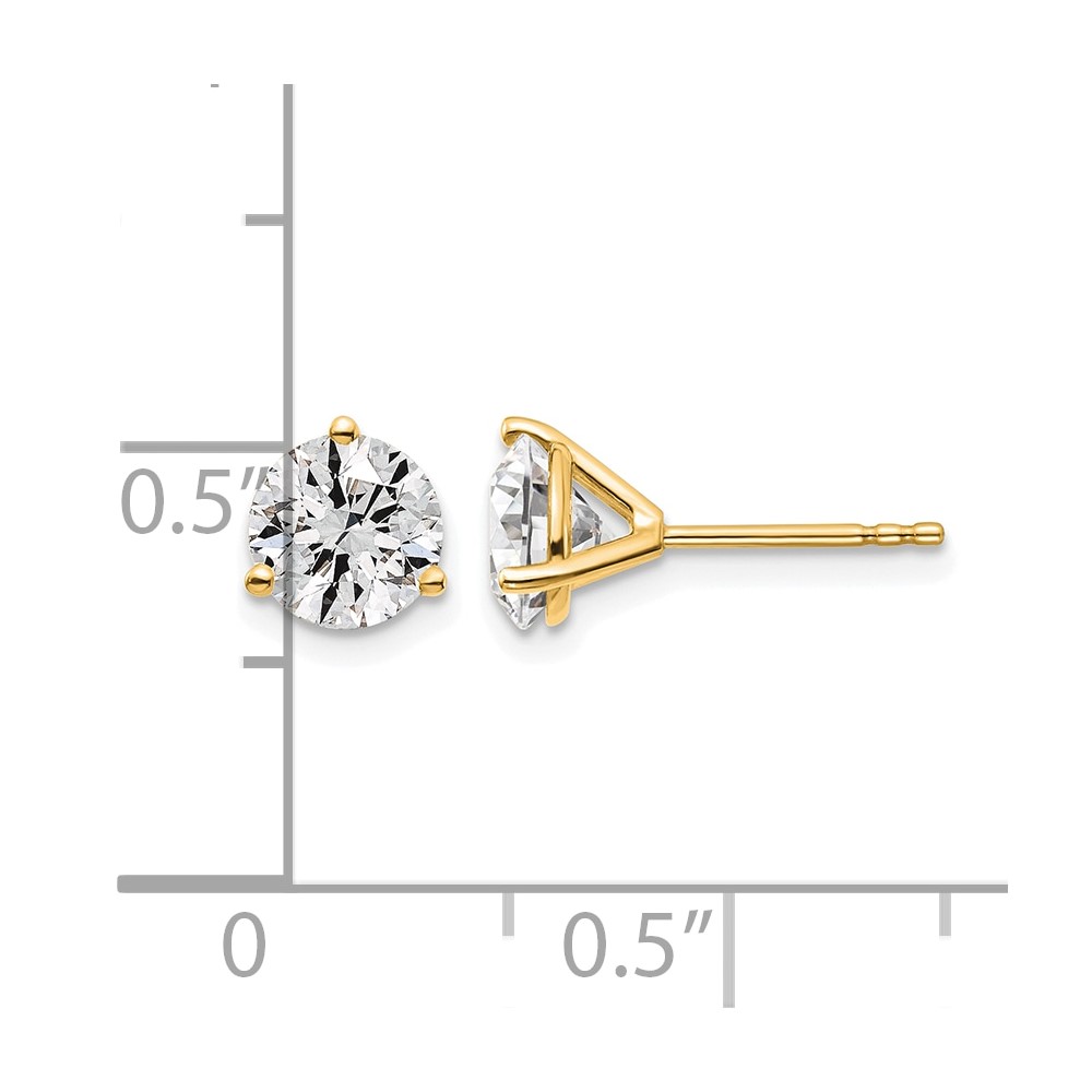 14k Yellow Gold 1 3/8 ctw Lab Grown Diamond VS+ F+ Round 3 Prong Heavy Wt. Stud Earrings (EM1007-140-LD)