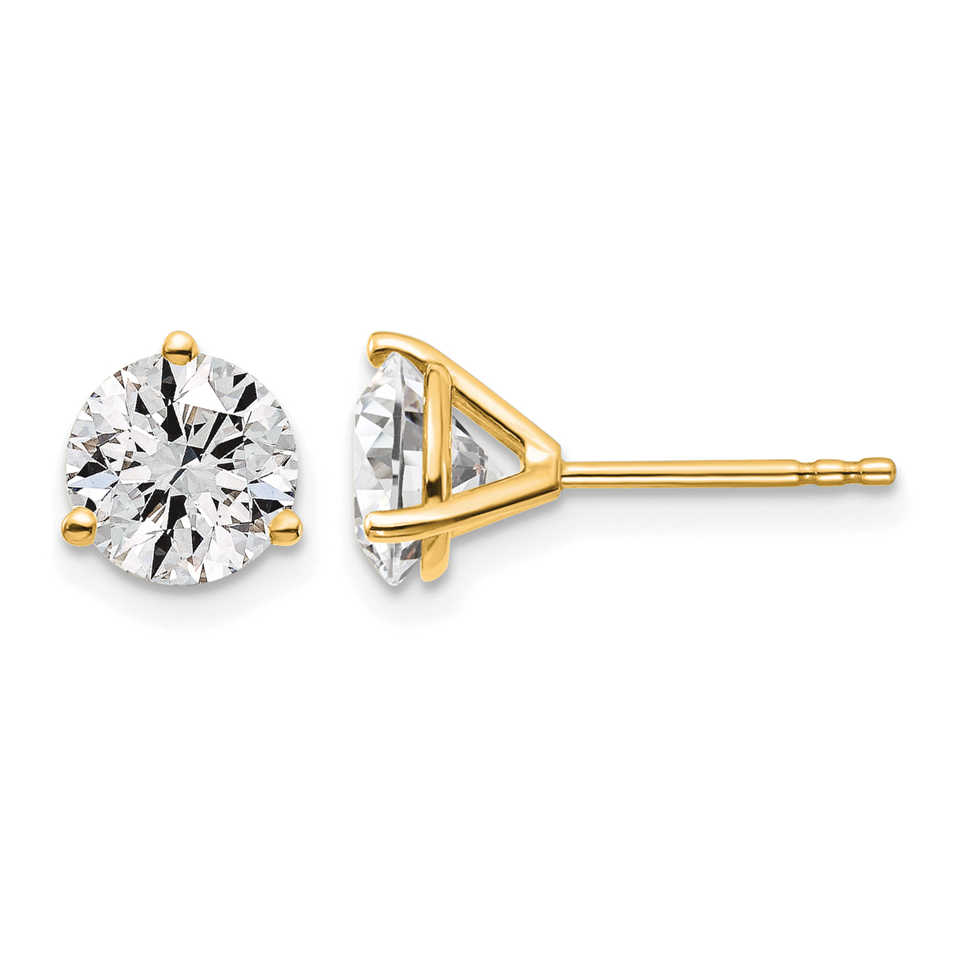 14k Yellow Gold 1 3/8 ctw Lab Grown Diamond VS+ F+ Round 3 Prong Heavy Wt. Stud Earrings (EM1007-140-LD)