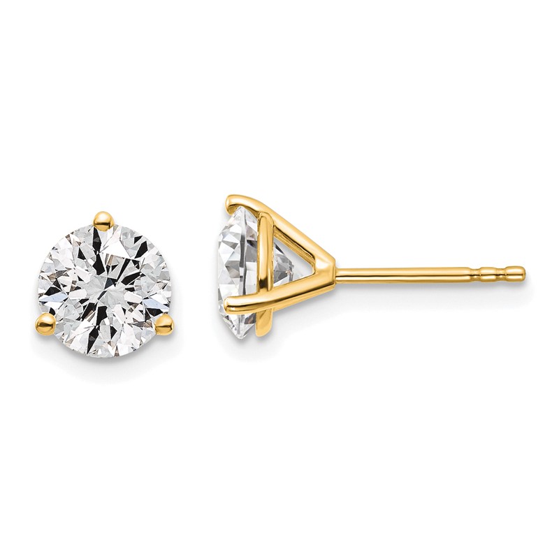 14k Yellow Gold 1 3/8 ctw Lab Grown Diamond VS/SI+ G+ Round 3 Prong Heavy Wt. Stud Earrings