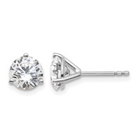 18K White Gold 1.50 Carat Certified Lab Grown Diamond VS+ F+ Round Complete Three Prong Stud Earrings view 1