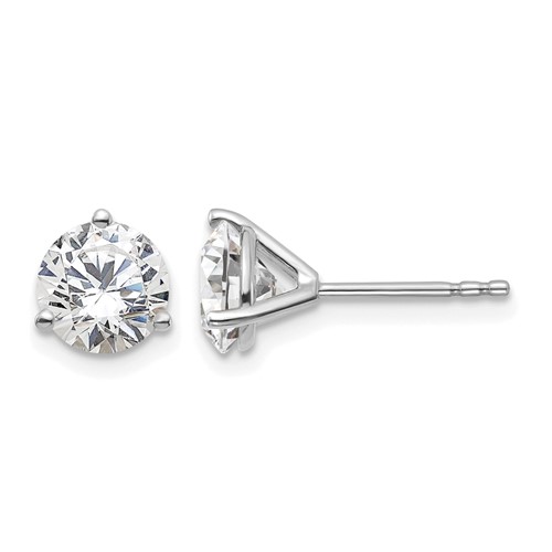 18K White Gold 1.50 Carat Lab Grown Diamond VS+ F+ Round Complete Three Prong Stud Earrings