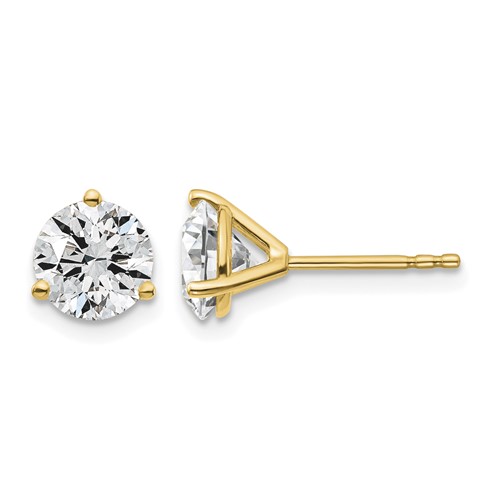 18K Yellow Gold 1.50 Carat Lab Grown Diamond VS+ F+ Round Complete Three Prong Stud Earrings