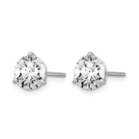 14K White Gold 1.50 Carat Lab Grown Diamond VS+ F+ Round Complete Three Prong Stud Earrings view 2