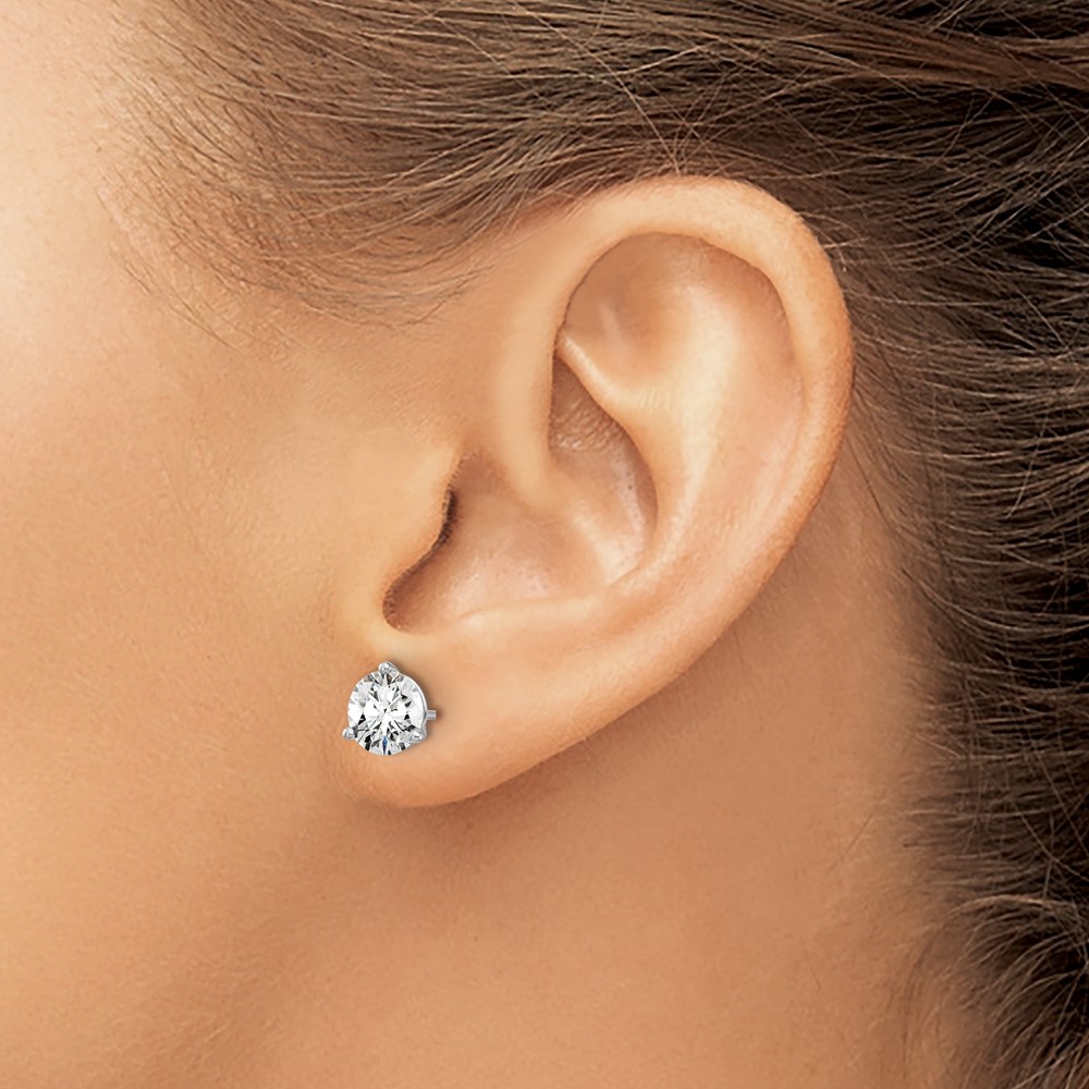 14k 1 1/2 carat Certified Lab Grown Diamond VS/SI+ G+ Round Complete Three Prong Screwback Stud Earrings (EM1007-150-WLG)