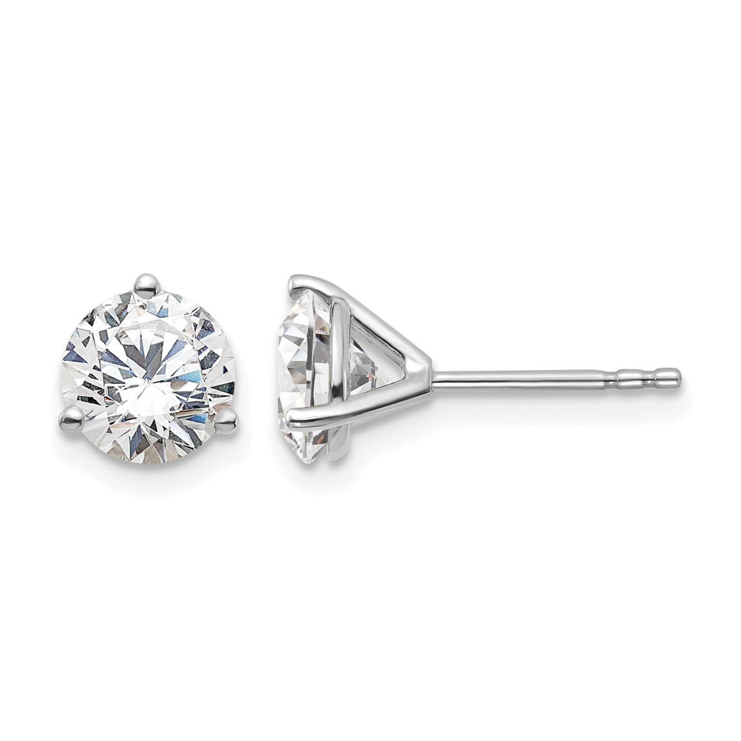 14k 1 1/2 carat Certified Lab Grown Diamond VS+ F+ Round Complete Three Prong Screwback Stud Earrings (EM1007-150-WLD)