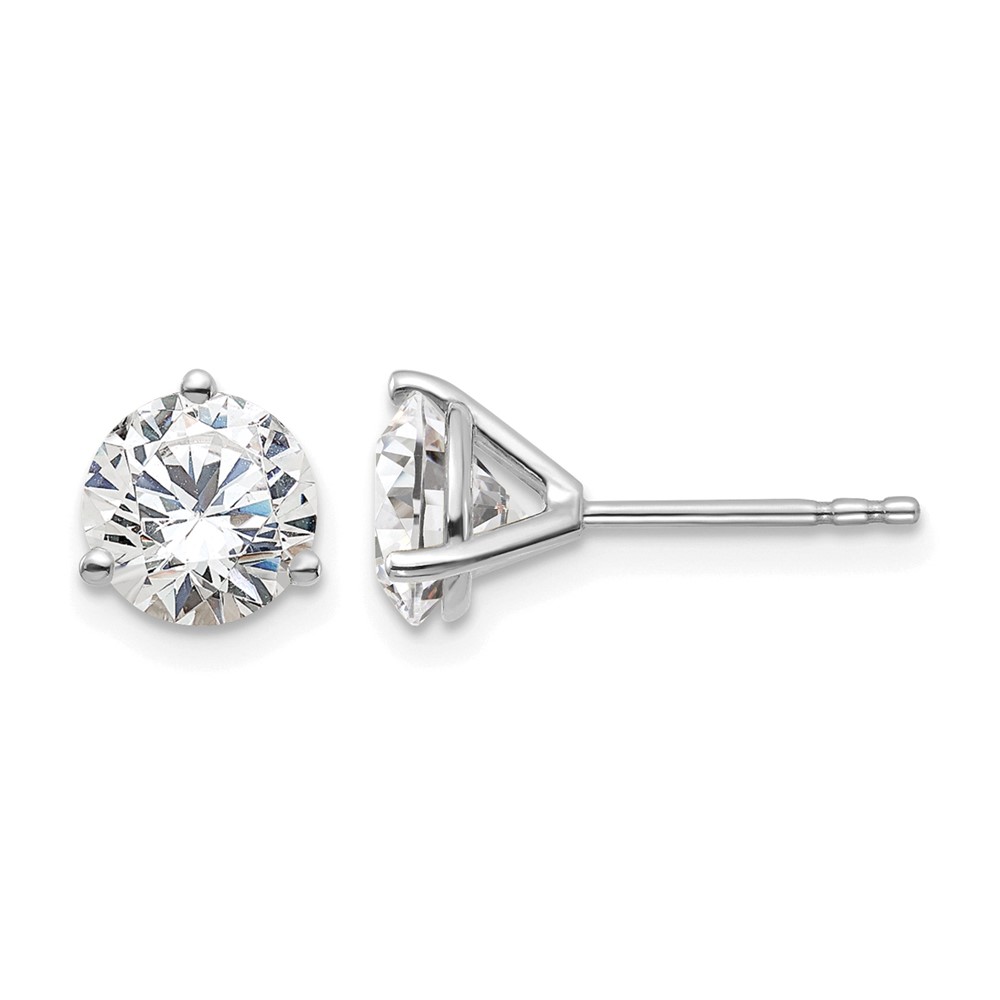 14k 1 1/2 carat Certified Lab Grown Diamond VS+ F+ Round Complete Three Prong Screwback Stud Earrings (EM1007-150-WLD)
