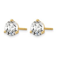 14K Yellow Gold 1.50 Carat Lab Grown Diamond VS+ F+ Round Complete Three Prong Stud Earrings view 2