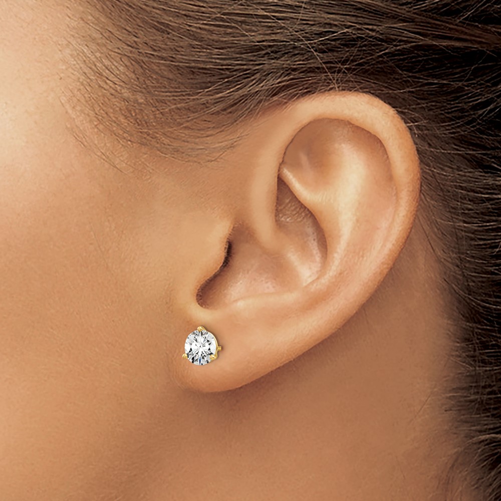 14k White Gold 1 1/2 carat Lab Grown Diamond VS+ F+ Round Complete Three Prong Stud Earrings (EM1007-150-LD)