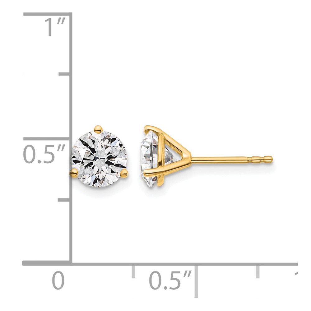 14k White Gold 1 1/2 carat Lab Grown Diamond VS+ F+ Round Complete Three Prong Stud Earrings (EM1007-150-LD)