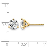 18K Yellow Gold 2.50 Carat Lab Grown Diamond VS+ F+ Round Complete Three Prong Stud Earrings view 4