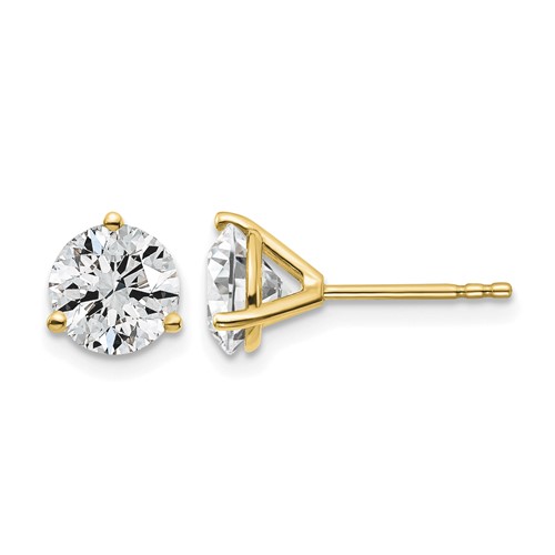18K Yellow Gold 2.50 Carat Certified Lab Grown Diamond VS+ F+ Round Complete Three Prong Stud Earrings