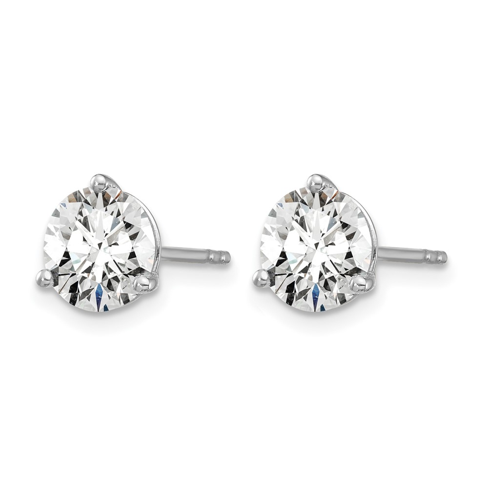 14k White Gold 2 carat Lab Grown Diamond VS+ F+ Round Complete Three Prong Stud Earrings (EM1007-200-WLD)