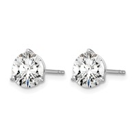 14K White Gold 2 Carat Lab Grown Diamond VS+ F+ Round Complete Three Prong Stud Earrings view 2